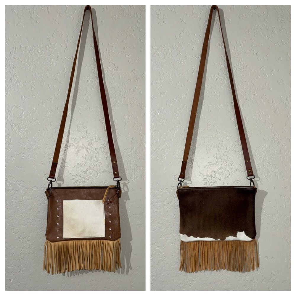 Cowhide fringe crossbody bag rodeo leather